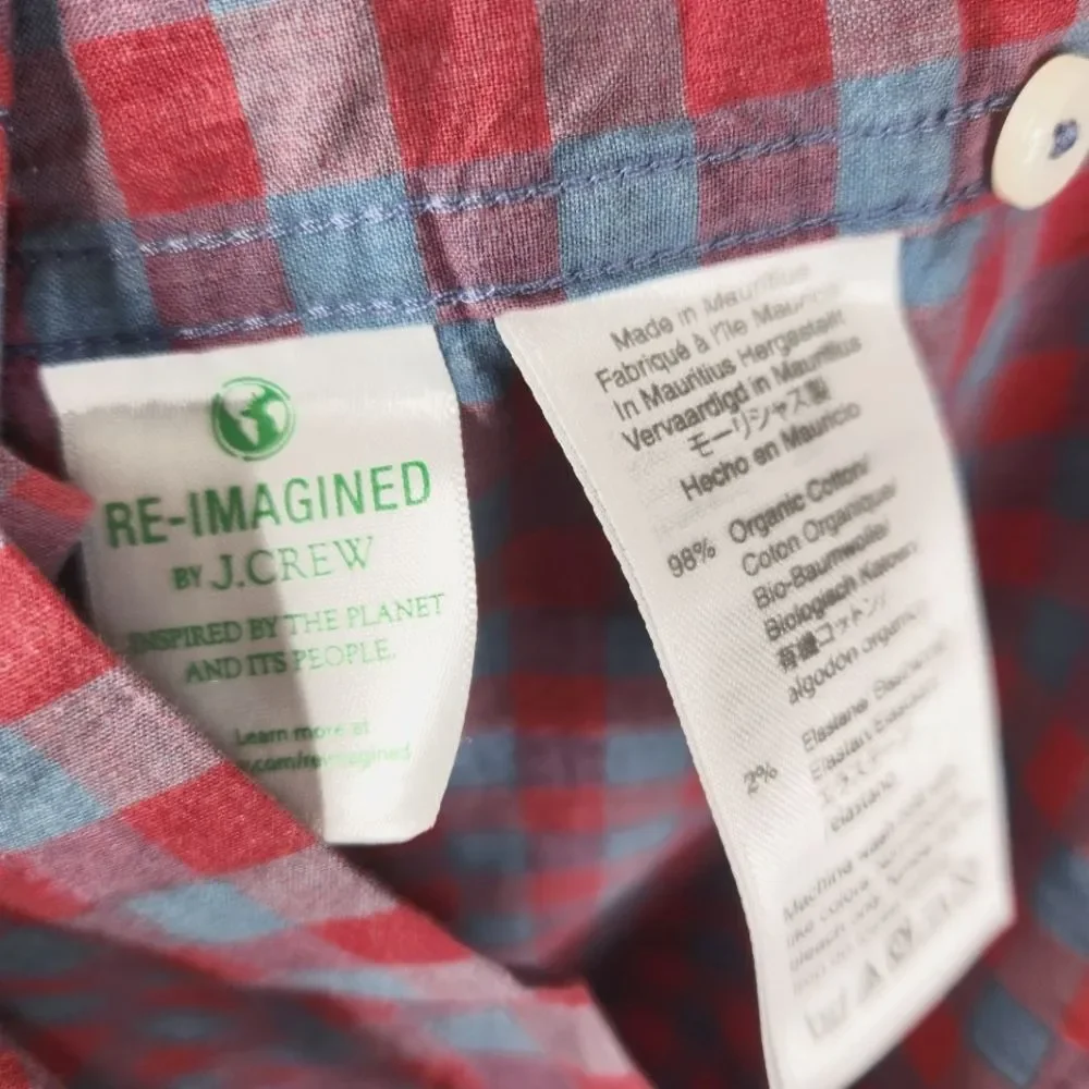 NEW J. Crew Mens Slim Fit Organic Cotton Checkerboard Print LS Button Down Sm